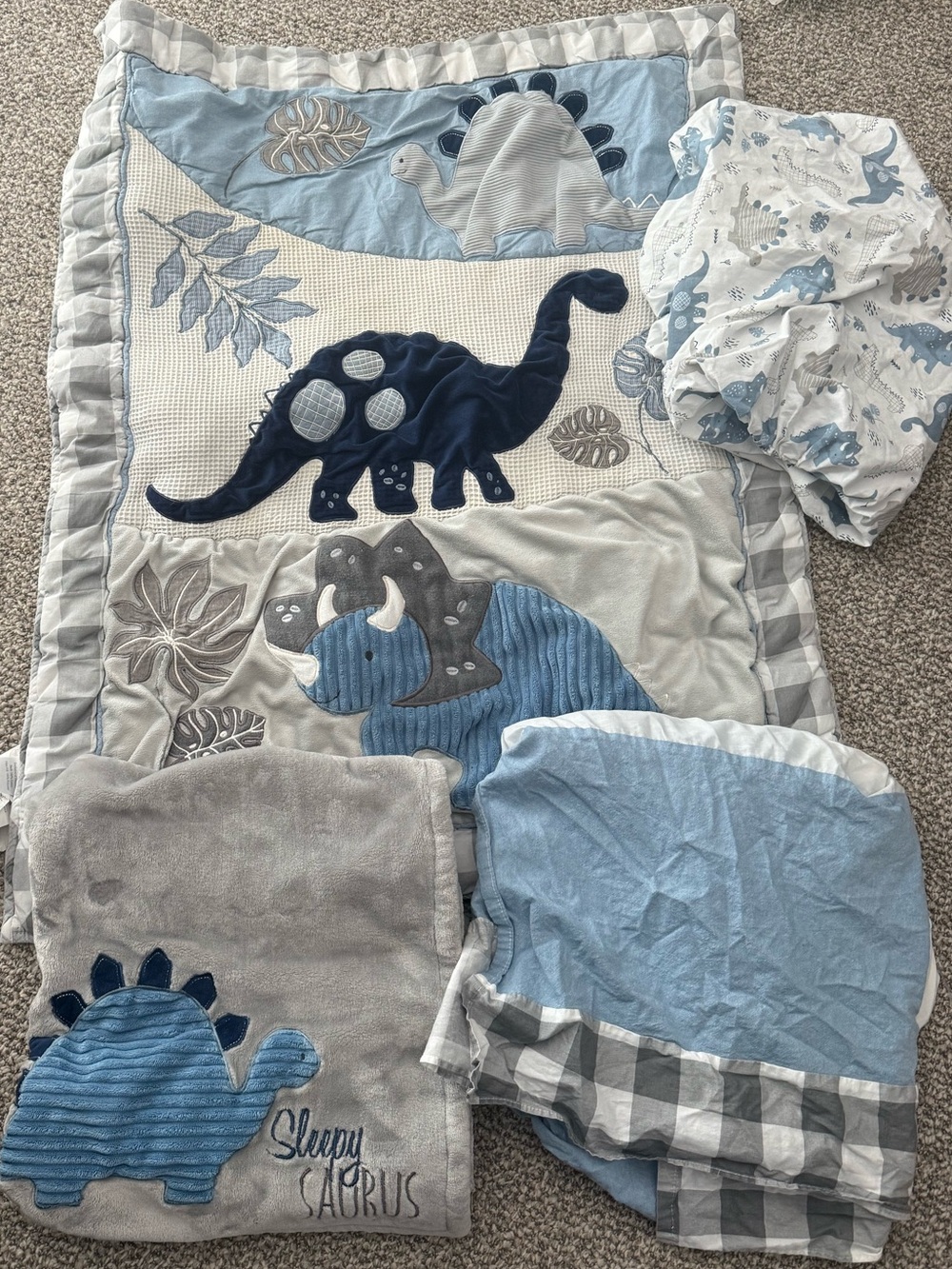 Blue and Gray Dinosaur Baby Bedding Set - lambs and ivy